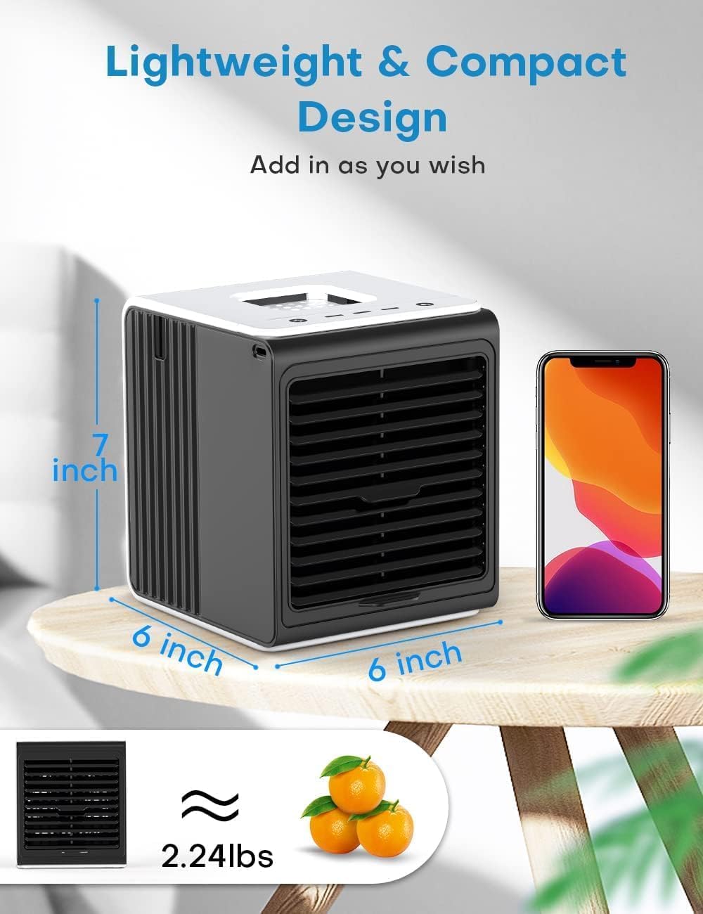 3-IN-1 Mini Air Conditioner with Remote, Top Splash-Proof Design, Powerful 3 Speeds & Cool Mist, Large Capacity Tank for 6H Cooling, USB Small Portable Air Conditioner for Desk Office Room