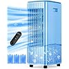 25-INCH Evaporative Air Cooler, Swamp Cooler Air Conditioner w/Double Tanks, Smart Timer, 3 Ice Packs, 60W Windowless Air Conditioner, 70° Oscillation,3-Speed Portable Air Conditioners for Room