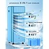 25-INCH Evaporative Air Cooler, Swamp Cooler Air Conditioner w/Double Tanks, Smart Timer, 3 Ice Packs, 60W Windowless Air Conditioner, 70° Oscillation,3-Speed Portable Air Conditioners for Room