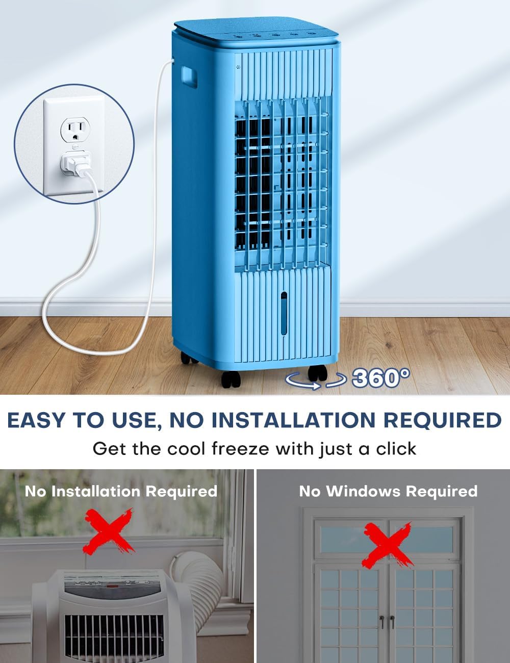 25-INCH Evaporative Air Cooler, Swamp Cooler Air Conditioner w/Double Tanks, Smart Timer, 3 Ice Packs, 60W Windowless Air Conditioner, 70° Oscillation,3-Speed Portable Air Conditioners for Room