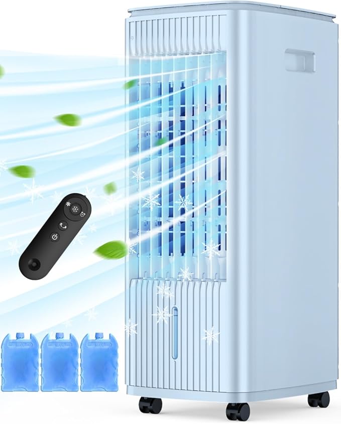 25" Windowless Air Conditioner with Double Tanks for 16H Cooling, 25ft Remote & Timer,3-IN-1 Evaporative Air Cooler for Room, 90° Oscillation, 30dB, 3-Speed Swamp Cooler Air Conditioner Portable