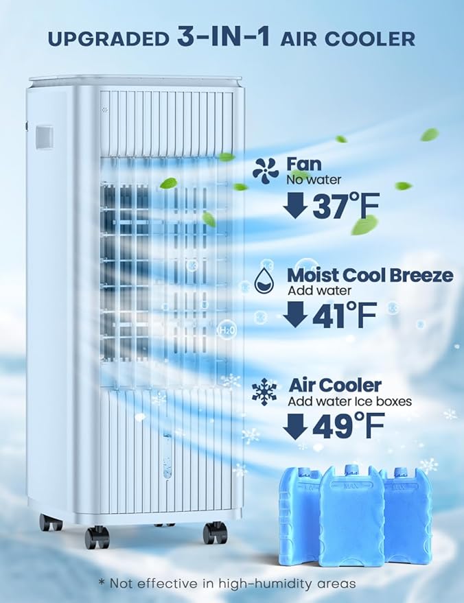 25" Windowless Air Conditioner with Double Tanks for 16H Cooling, 25ft Remote & Timer,3-IN-1 Evaporative Air Cooler for Room, 90° Oscillation, 30dB, 3-Speed Swamp Cooler Air Conditioner Portable