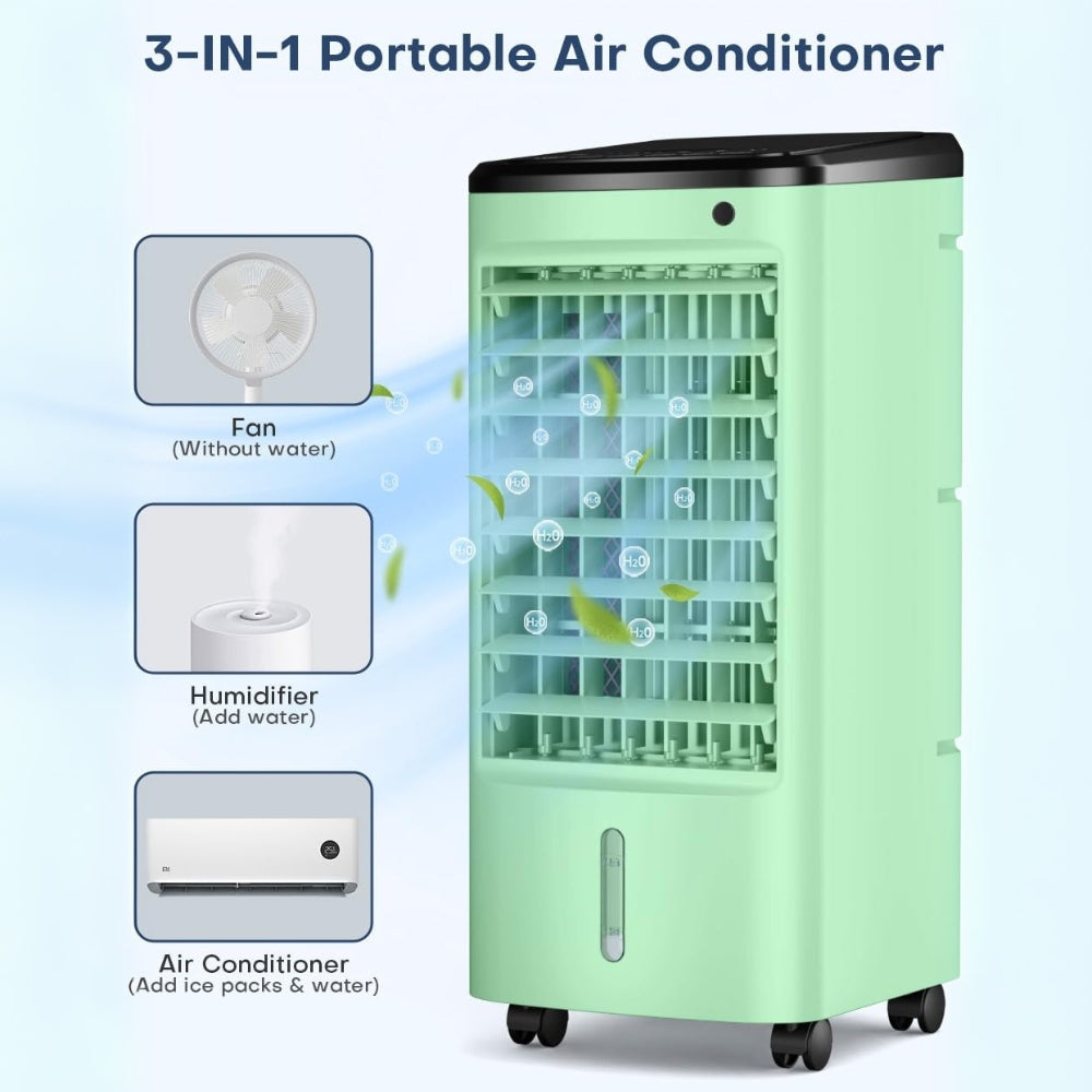 3-in-1 Portable Air Cooler | Wide Oscillation, Remote & Timer - Green