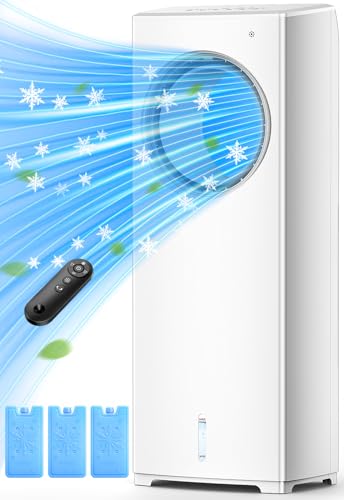 Windowless Air Conditioner, 27" Bladeless Evaporative Air Cooler with 4 Modes & 3 Speeds, Double Tanks, 4 Ice Packs, 25FT Remote,7H Timer, Portable Swamp Cooler Air Conditioner No Window Needed