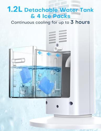 CENSTECH 35 INCH Evaporative Air Cooler, 2024 Upgraded Swamp Cooler Air Conditioner w/Cooling Mode, 3 Speeds, Smart Timer for Auto-Off, 20Ft Remote, 70° Wider Oscillation, Air Cooler for Room Bedroom