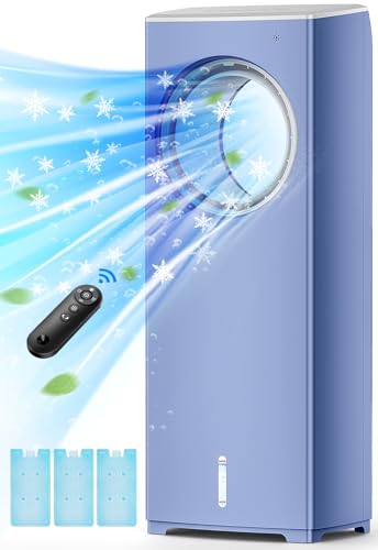 Windowless Air Conditioner, 27" Bladeless Evaporative Air Cooler with 4 Modes & 3 Speeds, Double Tanks, 4 Ice Packs, 25FT Remote,7H Timer, Portable Swamp Cooler Air Conditioner No Window Needed