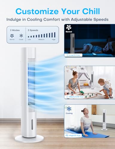 35 INCH Evaporative Air Cooler, 2025 Upgraded Swamp Cooler Air Conditioner w/Cooling Mode, 3 Speeds, Smart Timer for Auto-Off, 20Ft Remote, 70° Wider Oscillation, Air Cooler for Room Bedroom