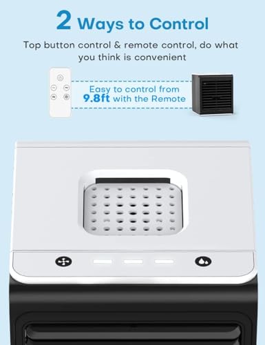 CENSTECH 3-IN-1 Mini Air Conditioner with Remote, Top Splash-Proof Design, 3 Speeds Small Portable Air Conditioner, Large Capacity Tank Personal Air Conditioner, Desk Air Conditioner for Office Room