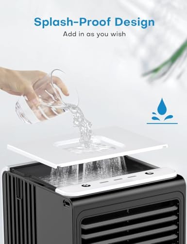 CENSTECH 3-IN-1 Mini Air Conditioner with Remote, Top Splash-Proof Design, 3 Speeds Small Portable Air Conditioner, Large Capacity Tank Personal Air Conditioner, Desk Air Conditioner for Office Room