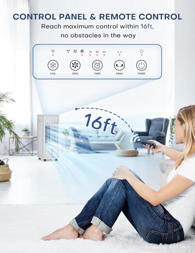 25-INCH Evaporative Air Cooler, Swamp Cooler Air Conditioner w/Double Tanks, Smart Timer, 3 Ice Packs, 60W Windowless Air Conditioner, 70° Oscillation,3-Speed Portable Air Conditioners for Room