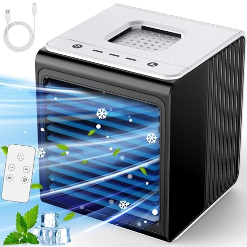 CENSTECH 3-IN-1 Mini Air Conditioner with Remote, Top Splash-Proof Design, 3 Speeds Small Portable Air Conditioner, Large Capacity Tank Personal Air Conditioner, Desk Air Conditioner for Office Room