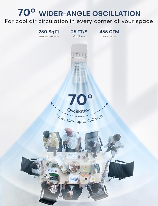 25-INCH Evaporative Air Cooler, Swamp Cooler Air Conditioner w/Double Tanks, Smart Timer, 3 Ice Packs, 60W Windowless Air Conditioner, 70° Oscillation,3-Speed Portable Air Conditioners for Room