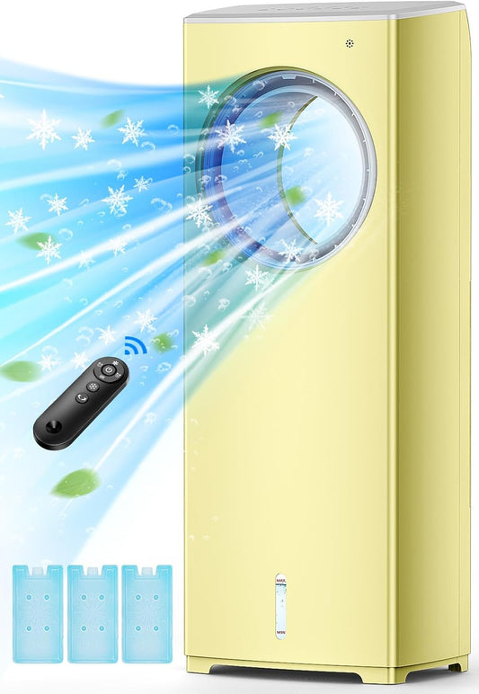 Windowless Air Conditioner, 27" Bladeless Evaporative Air Cooler with 4 Modes & 3 Speeds, Double Tanks, 4 Ice Packs, 25FT Remote,7H Timer, Portable Swamp Cooler Air Conditioner No Window Needed