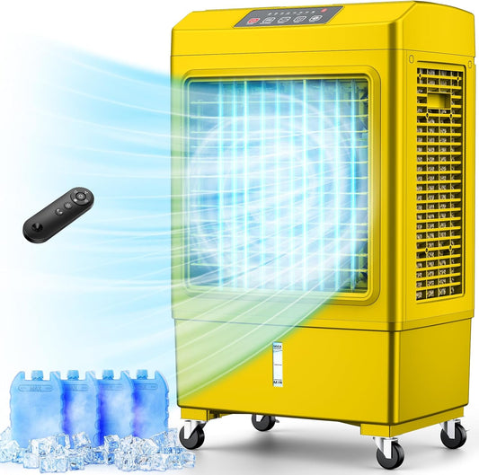 CENSTECH 2100CFM Windowless Air Conditioner Cooling up to 700 Sq.ft, 2 Modes & 3 Speeds, 7H Timer&Remote, Portable Swamp Cooler for Room Yellow