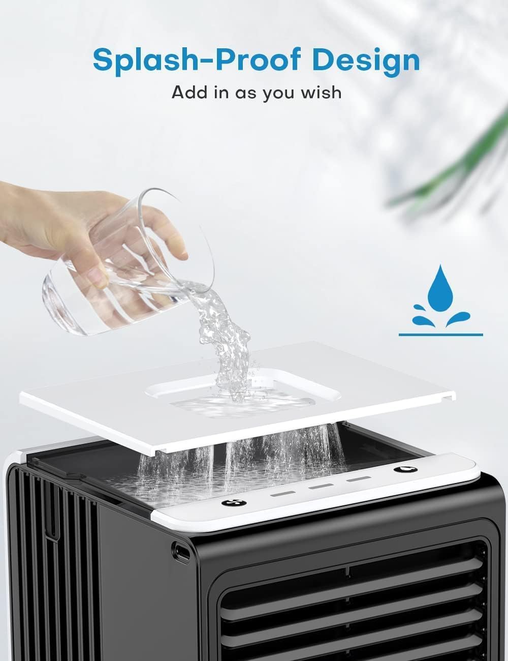 3-IN-1 Mini Air Conditioner with Remote, Top Splash-Proof Design, Powerful 3 Speeds & Cool Mist, Large Capacity Tank for 6H Cooling, USB Small Portable Air Conditioner for Desk Office Room