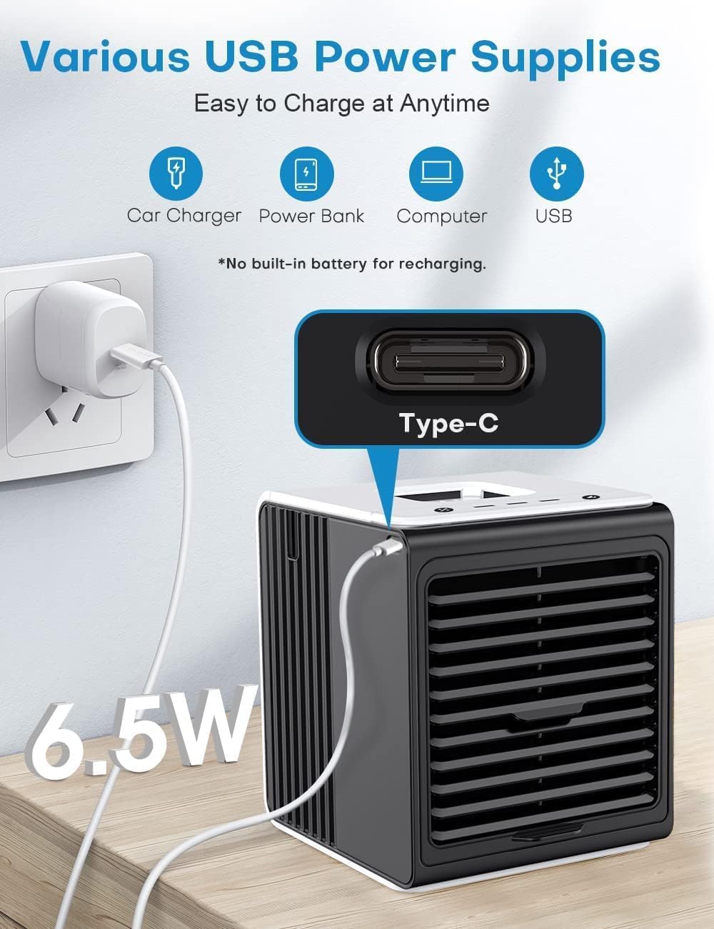 3-IN-1 Mini Air Conditioner with Remote, Top Splash-Proof Design, Powerful 3 Speeds & Cool Mist, Large Capacity Tank for 6H Cooling, USB Small Portable Air Conditioner for Desk Office Room