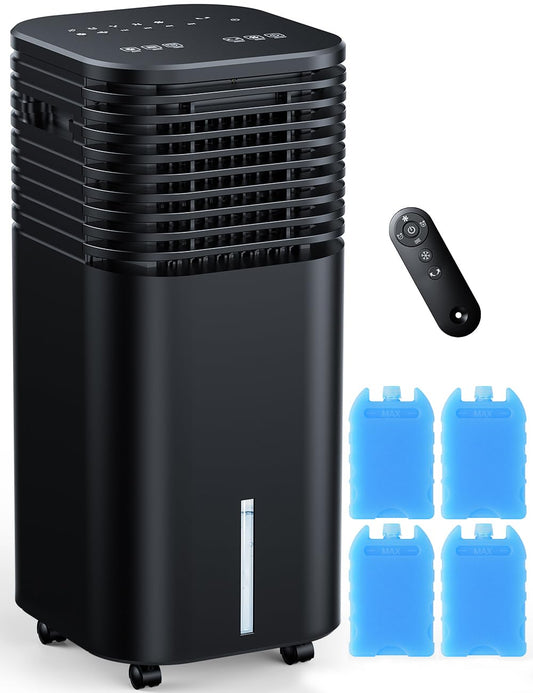 4-IN-1 Portable Air Conditioners, Evaporative Air Cooler w/4 Modes & 3 Speeds, 15H Timer for Smart Auto-off, 2-Gal Tank for 20H Cooling,17FT Remote,No Hose Needed,120°Oscillating Swamp Cooler