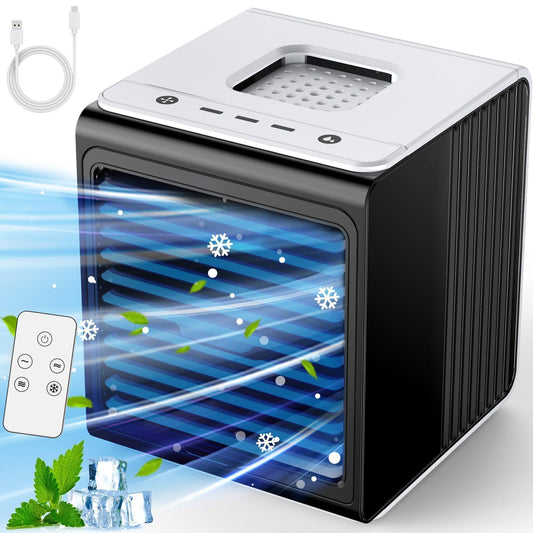 3-IN-1 Mini Air Conditioner with Remote, Top Splash-Proof Design, 3 Speeds Small Portable Air Conditioner, Large Capacity Tank, Desk Air Conditioner for Office Room