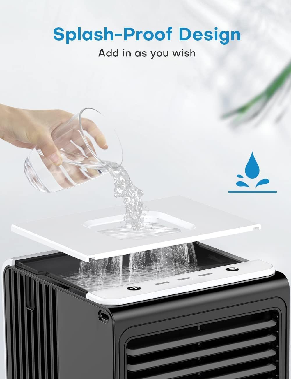 3-IN-1 Mini Air Conditioner with Remote, Top Splash-Proof Design, 3 Speeds Small Portable Air Conditioner, Large Capacity Tank, Desk Air Conditioner for Office Room