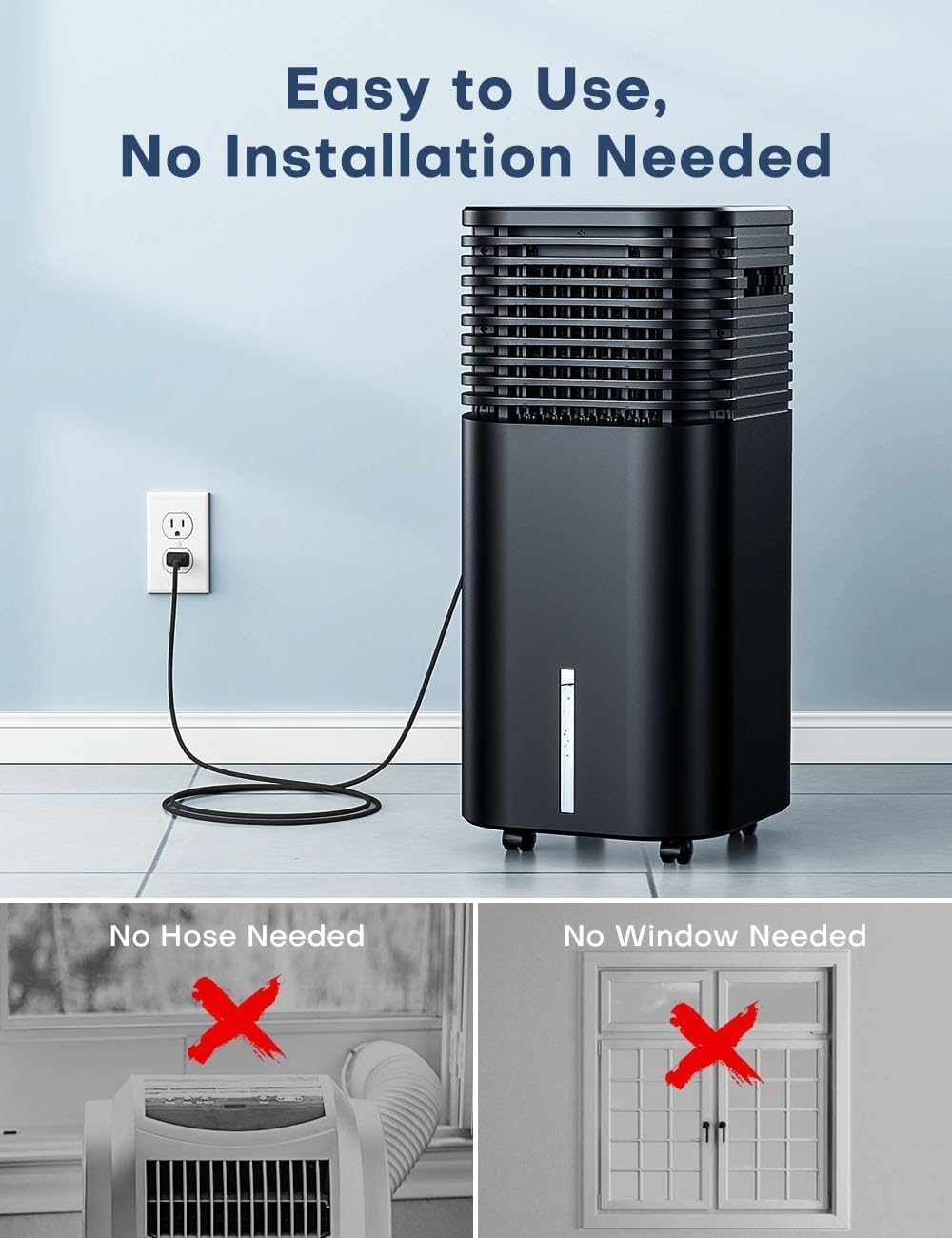 4-IN-1 Portable Air Conditioners, Evaporative Air Cooler w/4 Modes & 3 Speeds, 15H Timer for Smart Auto-off, 2-Gal Tank for 20H Cooling,17FT Remote,No Hose Needed,120°Oscillating Swamp Cooler