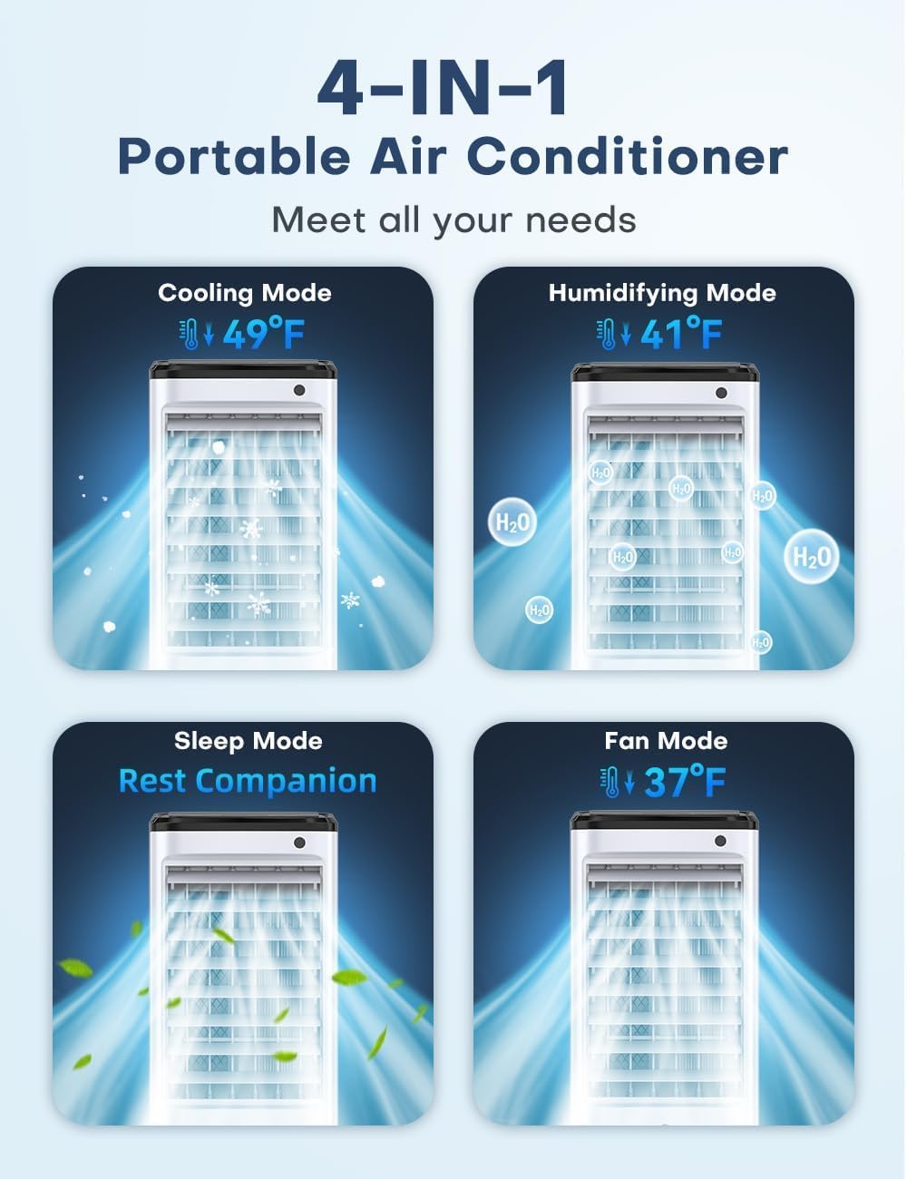 Evaporative Air Cooler, Swamp Cooler Air Conditioner w/ 12H Timer for Auto-off, 6 Upgraded Ice Packs, 3-Speed Windowless Air Conditioner, Smart Remote, Dual Tank Portable Air Cooler for Room